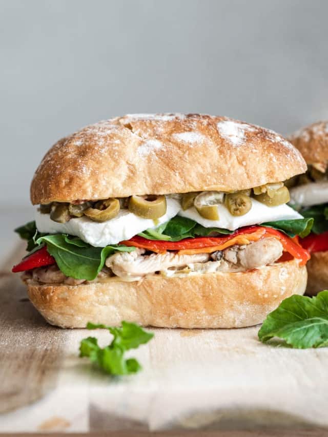 antripasto chicken sandwich web story poster image.