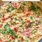 Pin image 2 for creamy orzo with blistered tomatoes.