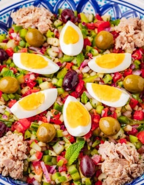 close up of Slata Tounsiya Tunisian Salad in a serving bowl.