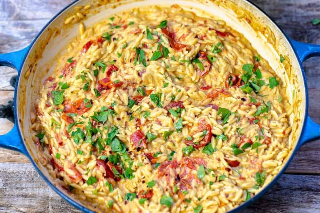 Creamy Orzo with Blistered Tomatoes | The Mediterranean Dish