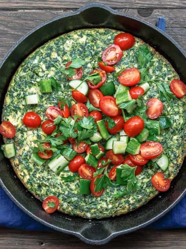 feta spinach frittata web story poster image.