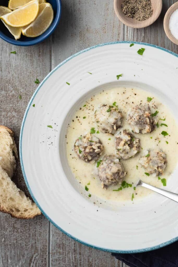 Youvarlakia (Greek Meatball Soup) | The Mediterranean Dish