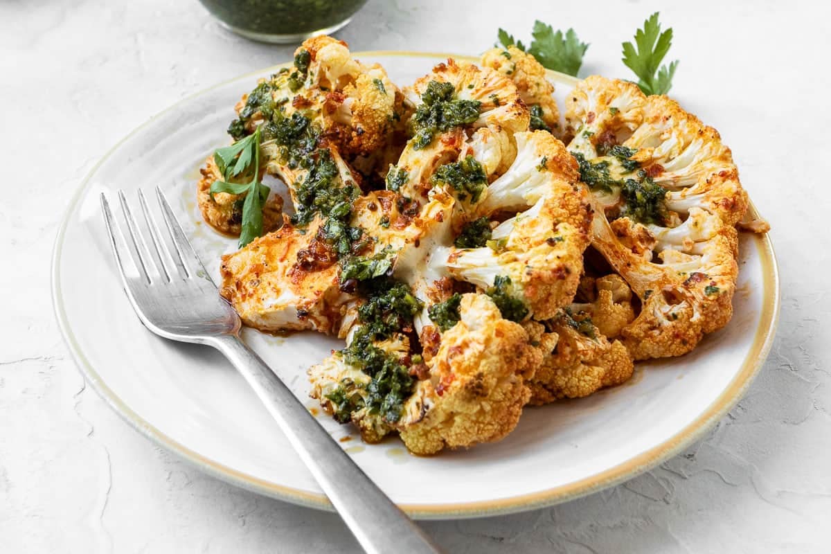 Roasted Cauliflower Steaks with Harissa and Chermoula-image