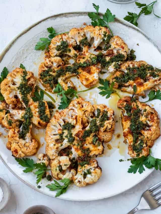 Roasted Cauliflower Steaks with Harissa and Chermoula The