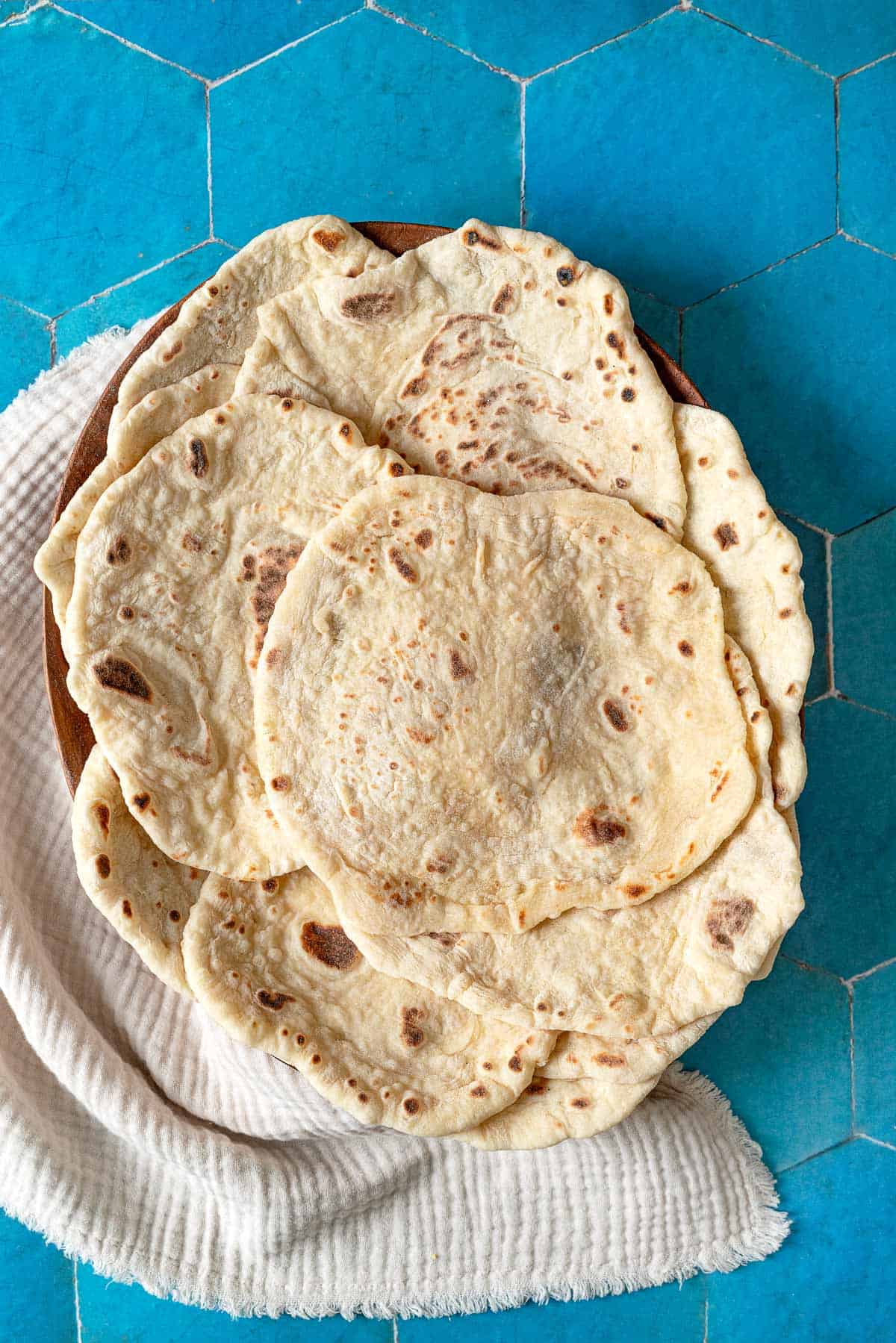 Overhead shot of a stack of lavash bread.