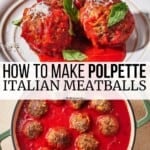 pin image 3 for polpette Italian meatballs in tomato sauce.