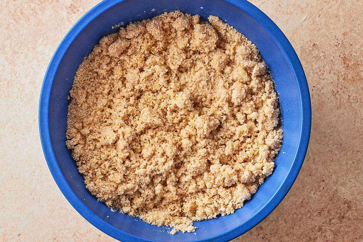 breadcrumbs in a blue bowl.