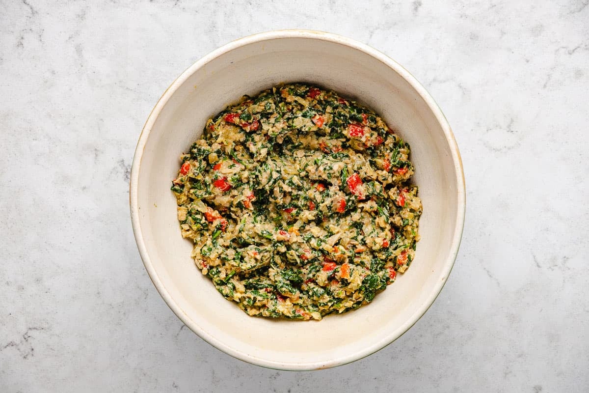 the filling for stuffed mushrooms in a bowl.