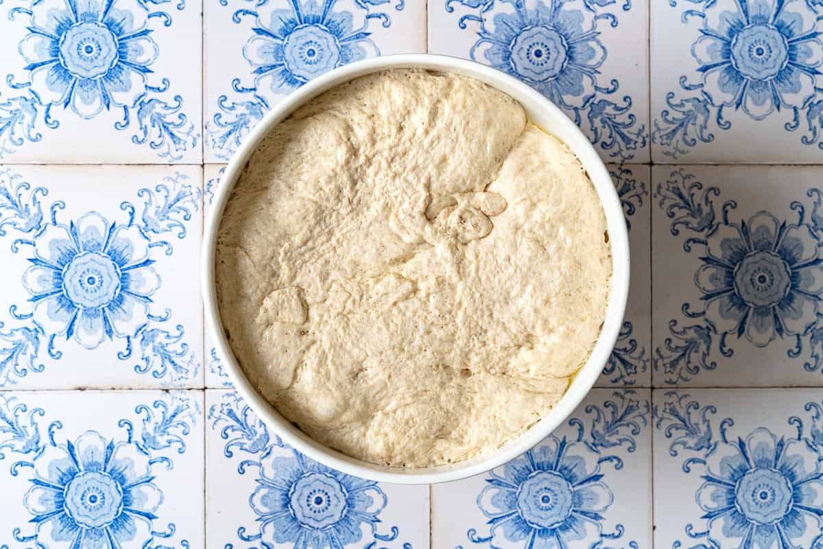 taboon flatbread dough proofing in a bowl.