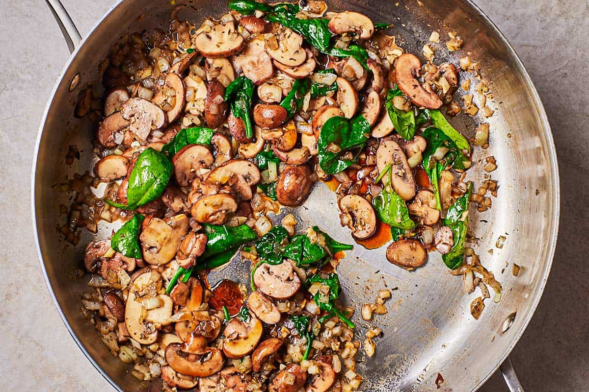 sauteed mushrooms, onions, garlic and spinach in a large skillet.