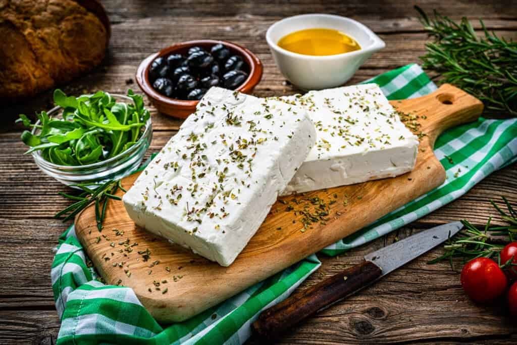 feta cheese, olives and other Greek foods 