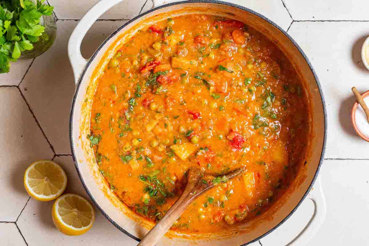 Vegetable Stew with Peas, Potatoes, and Bell Pepper