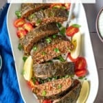Pin image 2 for greek meatloaf with grape leaves.