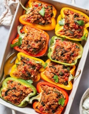 Chicken stuffed peppers web story poster image.