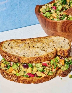 Vegan chickpea salad sandwich web story poster image.