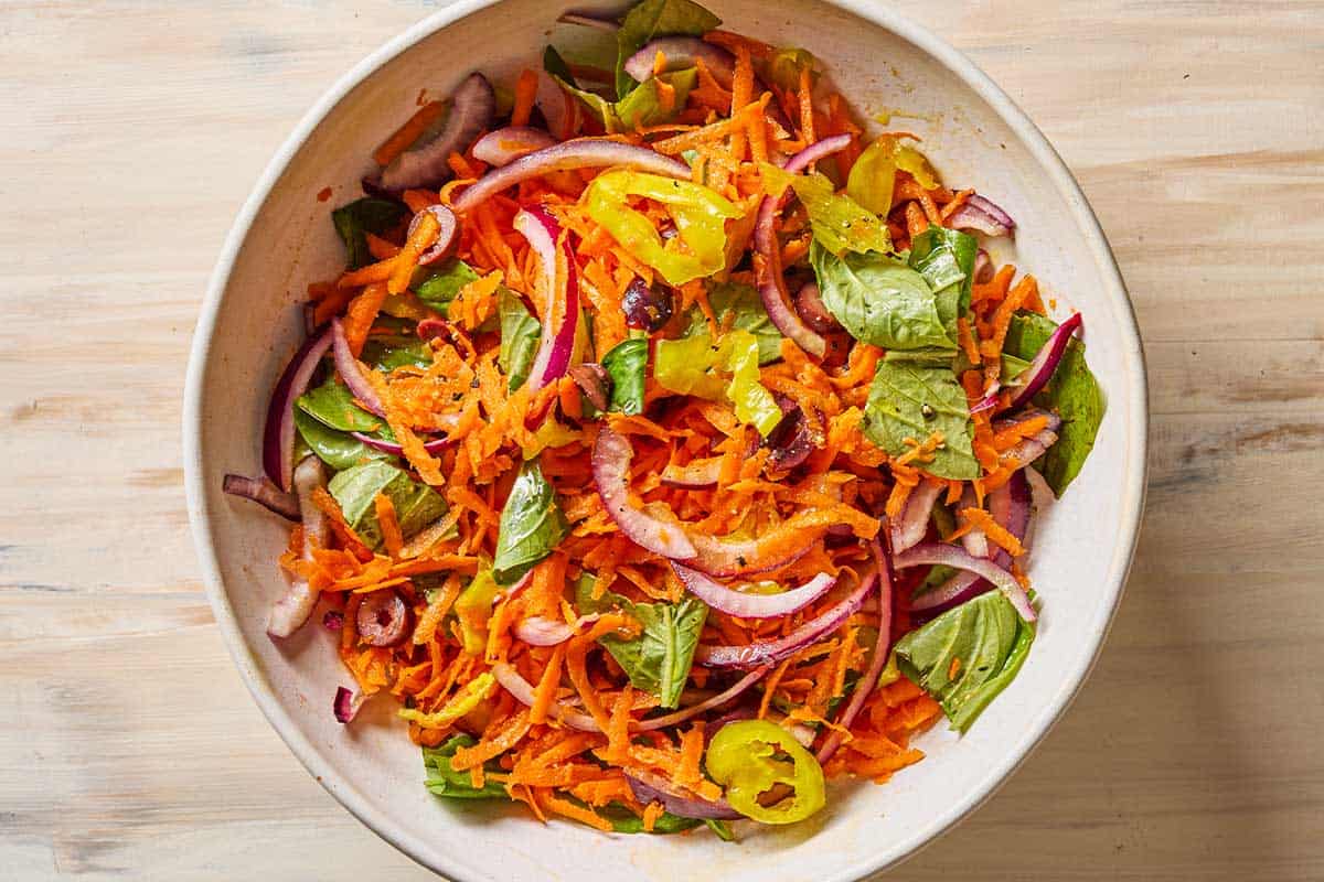 Greek-style slaw in a bowl.