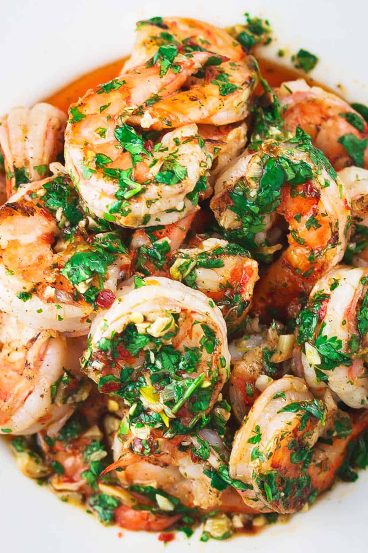 A close up of the cilantro lime shrimp on a plate.