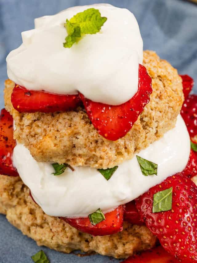 Strawberry Shortcake with Sumac, Whipped Labneh and Mint