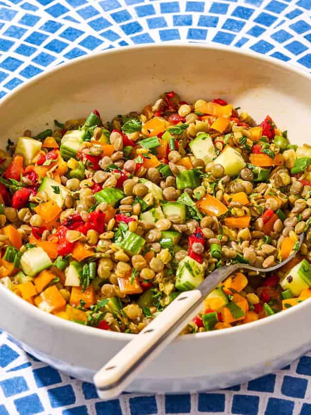 French Lentil Salad With Cucumber, Bell Pepper, And Fresh Herbs