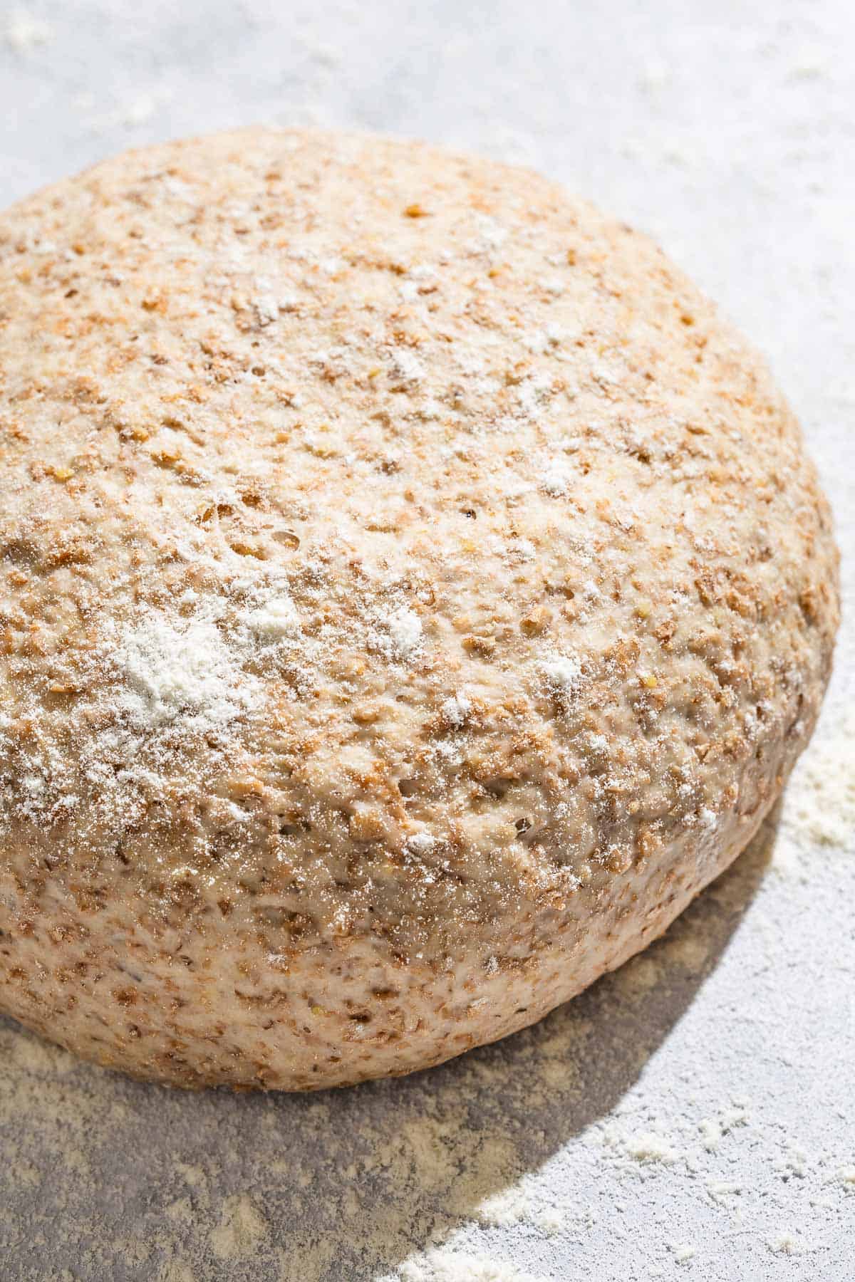 A close up photo of a ball of pizza dough.