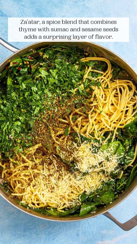 Spinach Pasta with Za’atar, Lemon, and Parsley The Mediterranean Dish