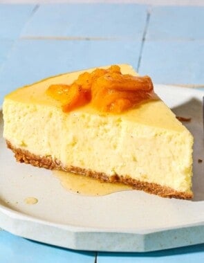 Greek yogurt cheesecake web story poster image.