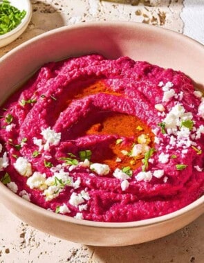 Beet hummus web story poster image.