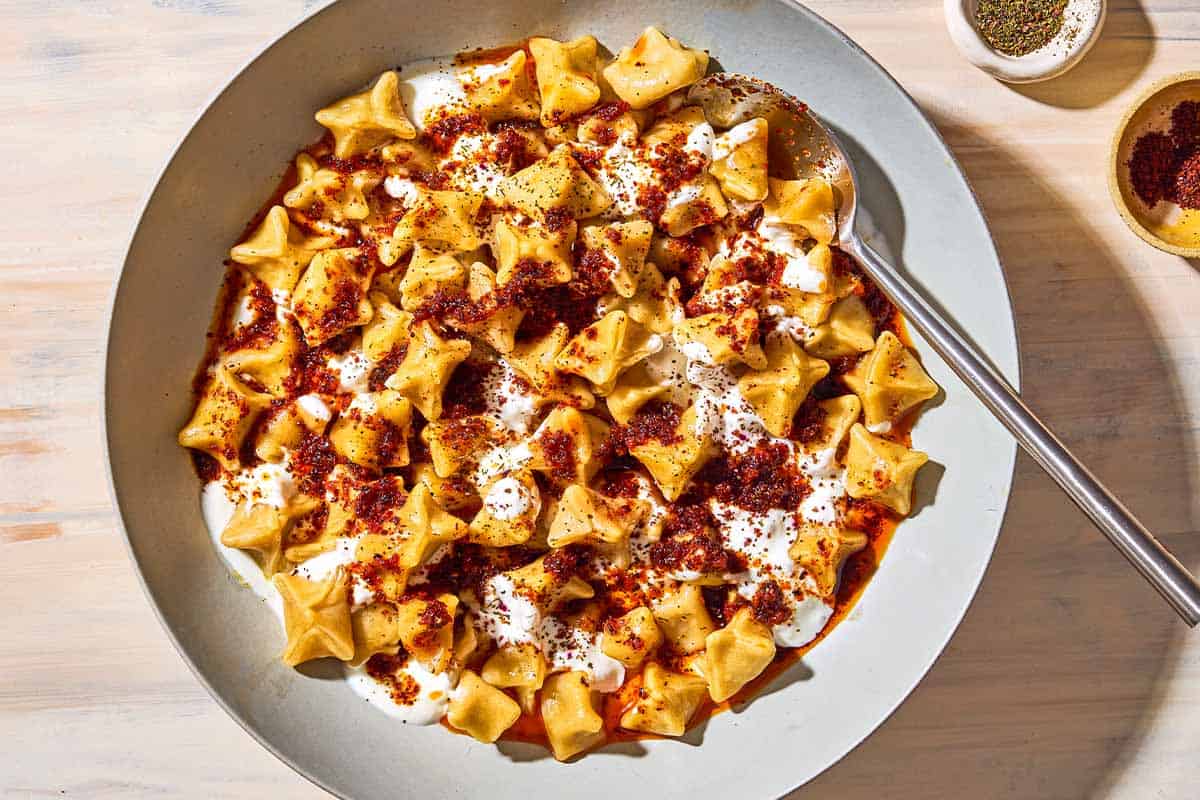 Manti (Turkish Dumplings) with Garlicky Yogurt and Spiced Oil-image