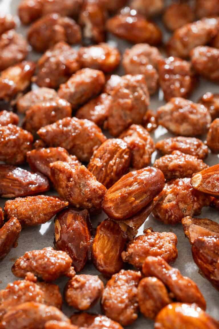 A close up of candied almonds.