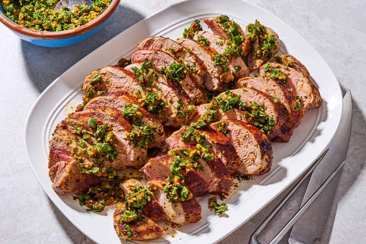 Roasted Pork Tenderloin with Herb and Pistachio Salsa-image