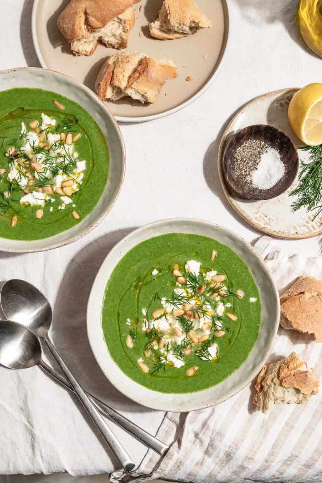Spinach Soup Recipe with Feta and Dill