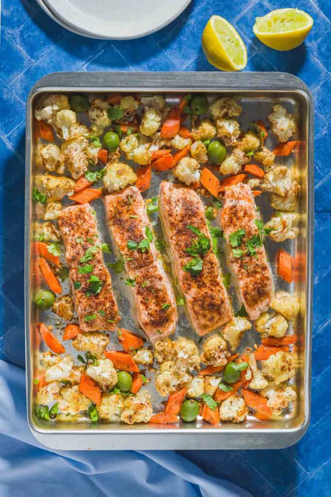 Sheet Pan Salmon with Vegetables | The Mediterranean Dish
