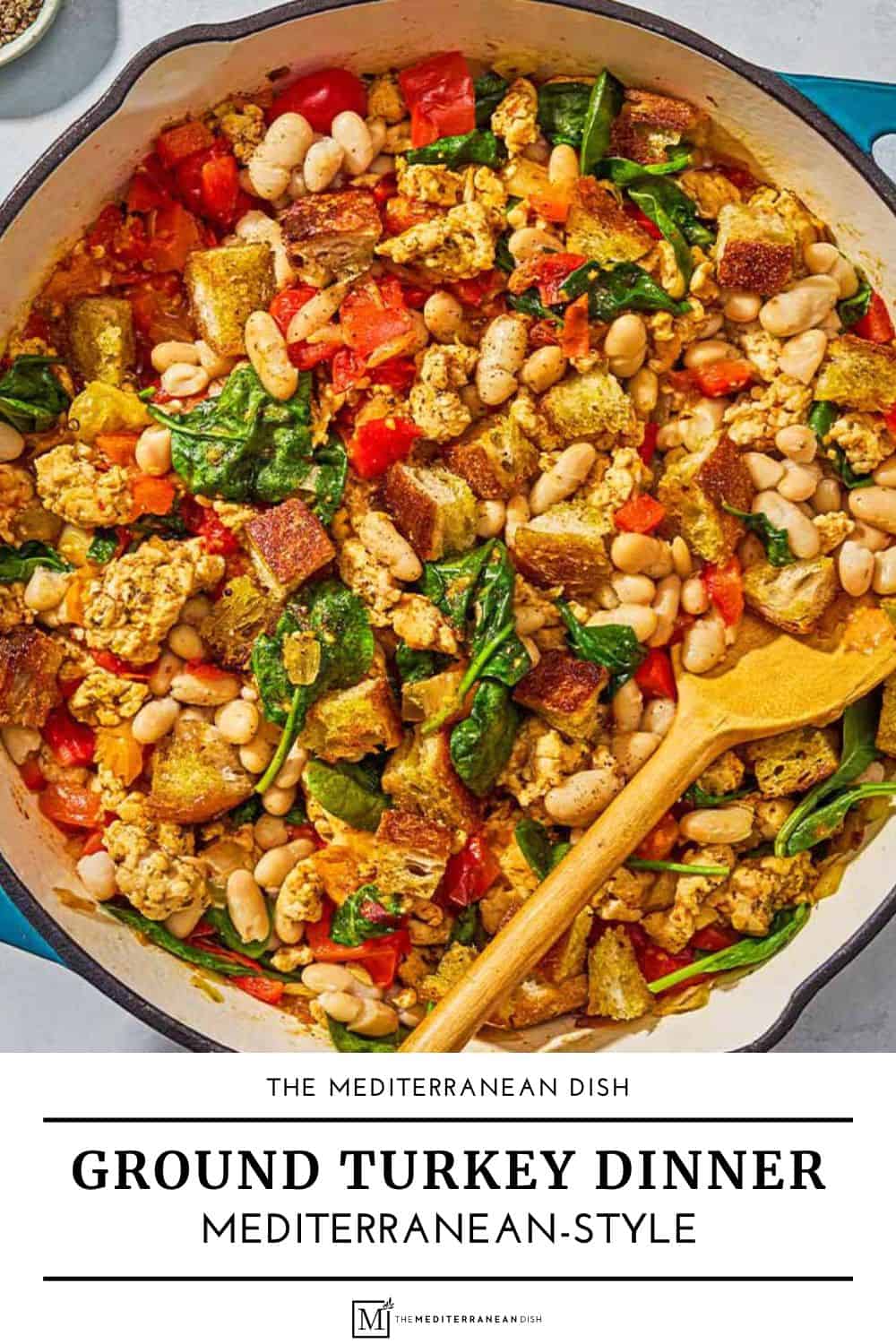 Ground Turkey Skillet Dinner with Veggies, Beans, and Homemade Croutons