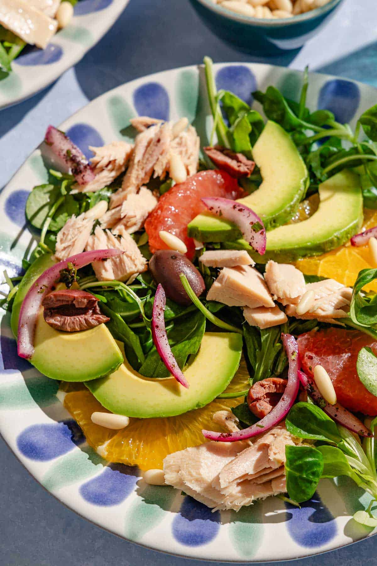 Avocado tuna salad on a plate.