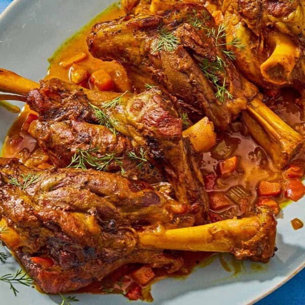 Persian braised lamb on a platter.