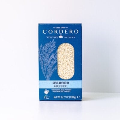 A box of arborio rice from the mediterranean dish shop.