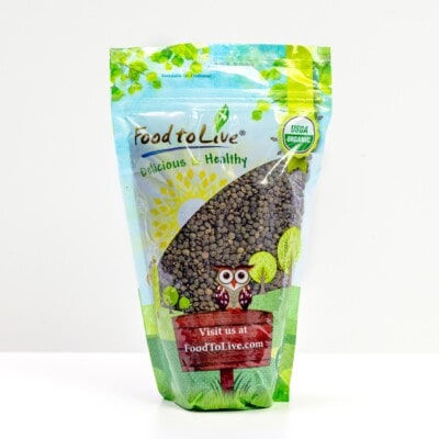 A package of green lentils from the mediterranean dish shop.