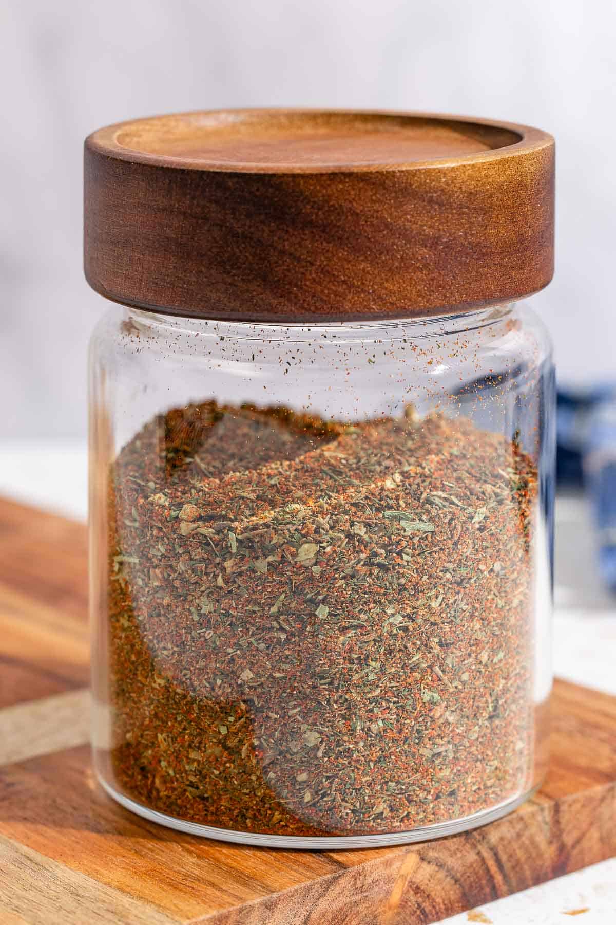 Fish seasoning in a jar with a lid.