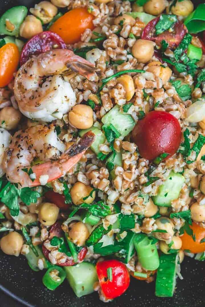 Bowl of Mediterranean Chickpea and Farro Salad