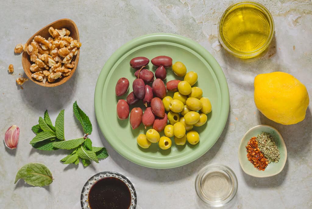 Ingredients for Zeytoon Parvardeh.
