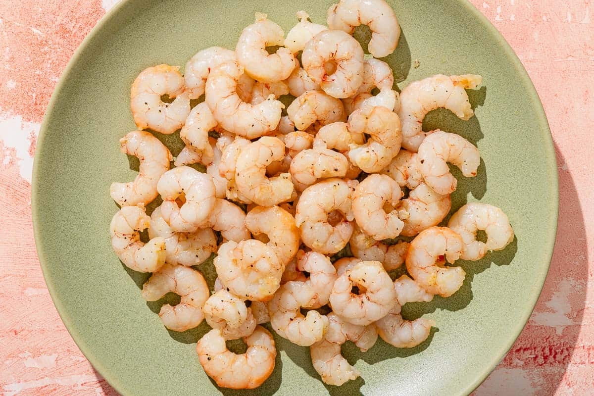 The cooked shrimp on a platter.