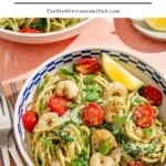 Shrimp pesto pasta pin image 1.