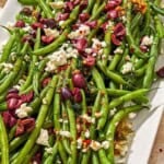 Green bean salad on a platter.
