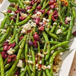 Green bean salad on a platter.