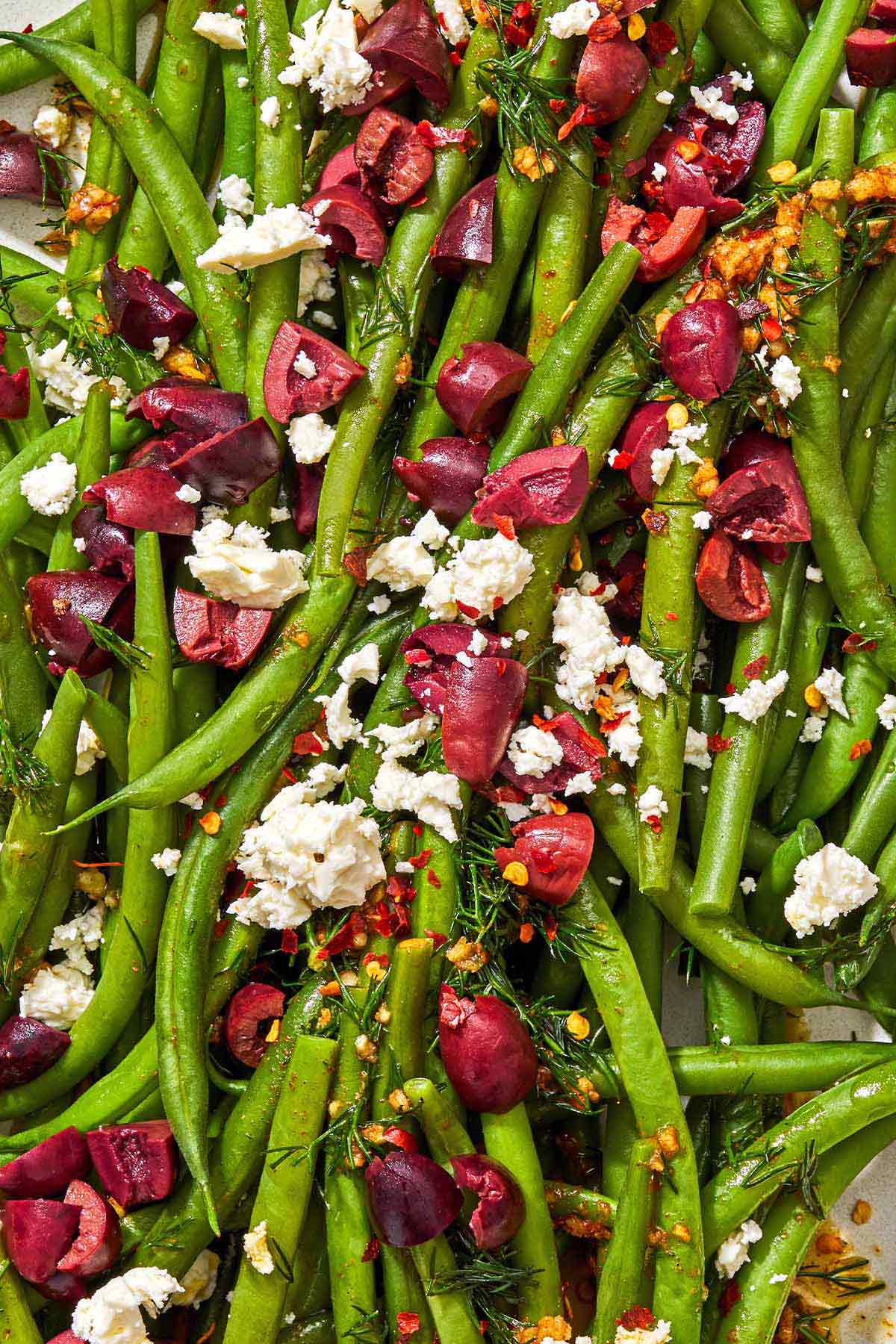 A close up of green bean salad.