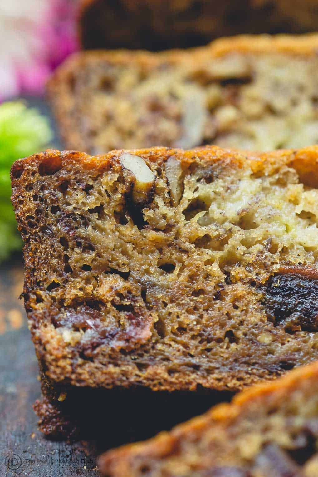 Slices of banana walnut bread.