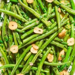 A close up of italian green bean salad.