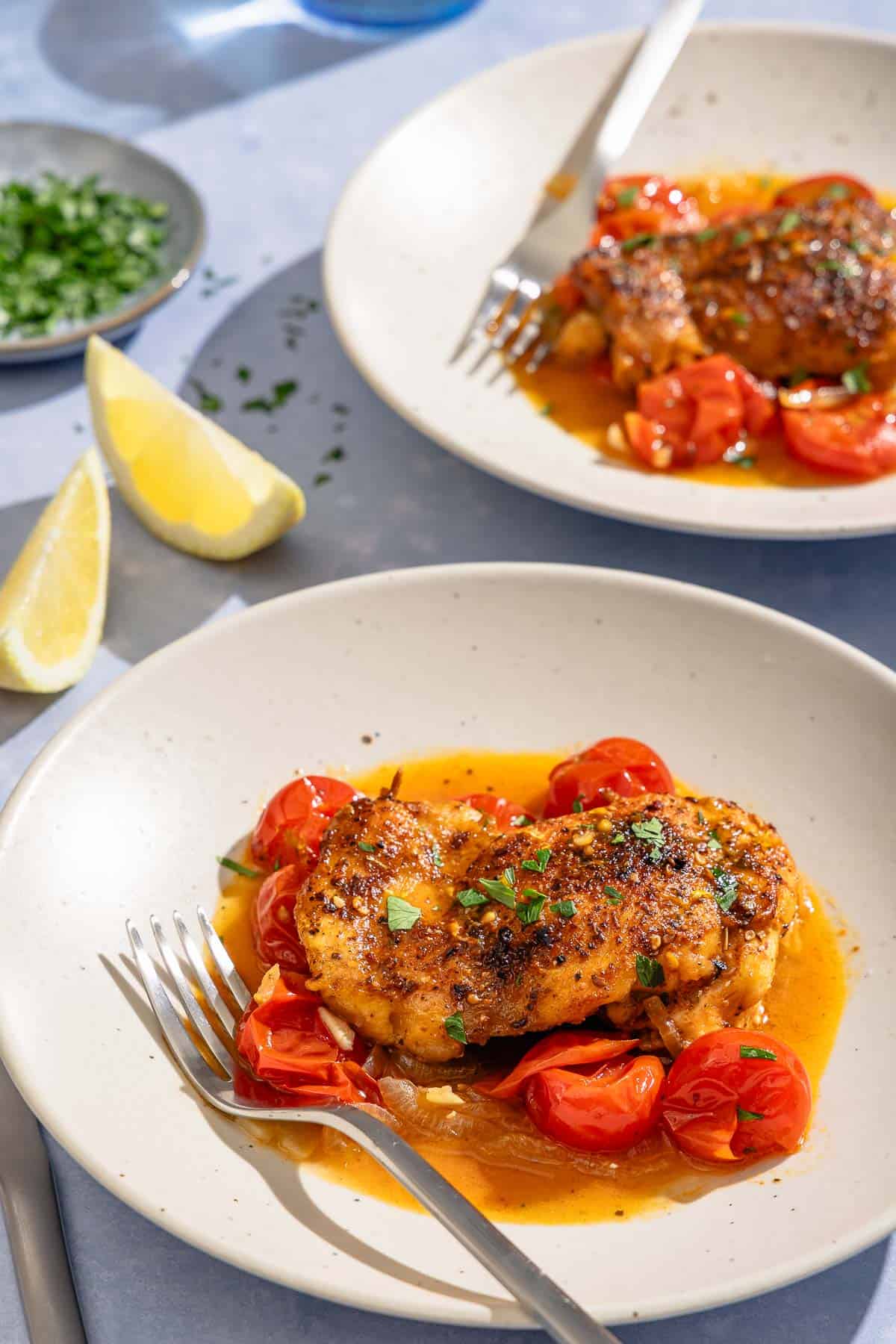 Skillet Chicken Thighs with Cherry Tomato Sauce and Zaâatar