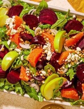 The beet salad on a platter.