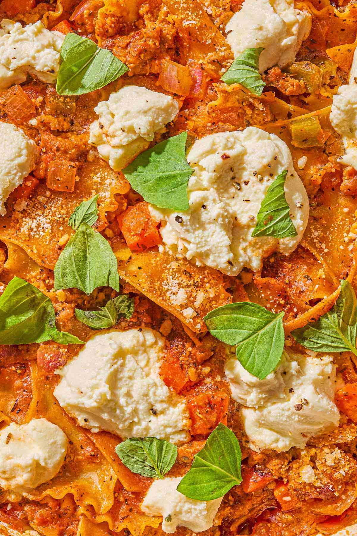 A close up of skillet lasagna.